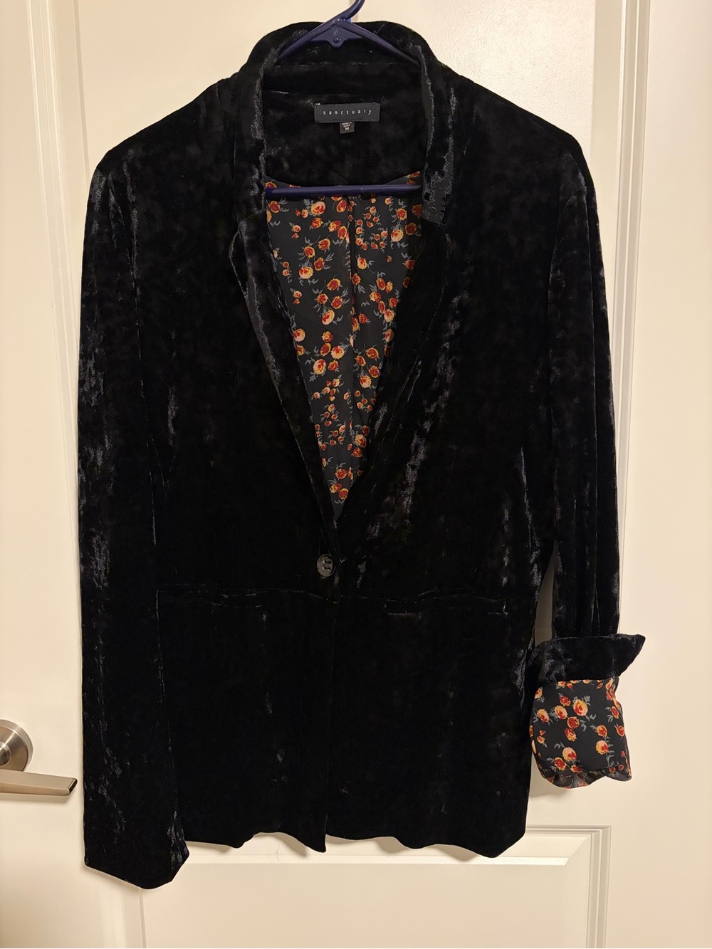 Sanctuary Black Blazer Coat with Red and Yellow Floral Lining
